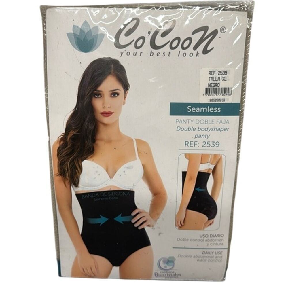 New Co'Coon Double Body Shaper Panty Black Seamless Abdominal Waist Control XL‎